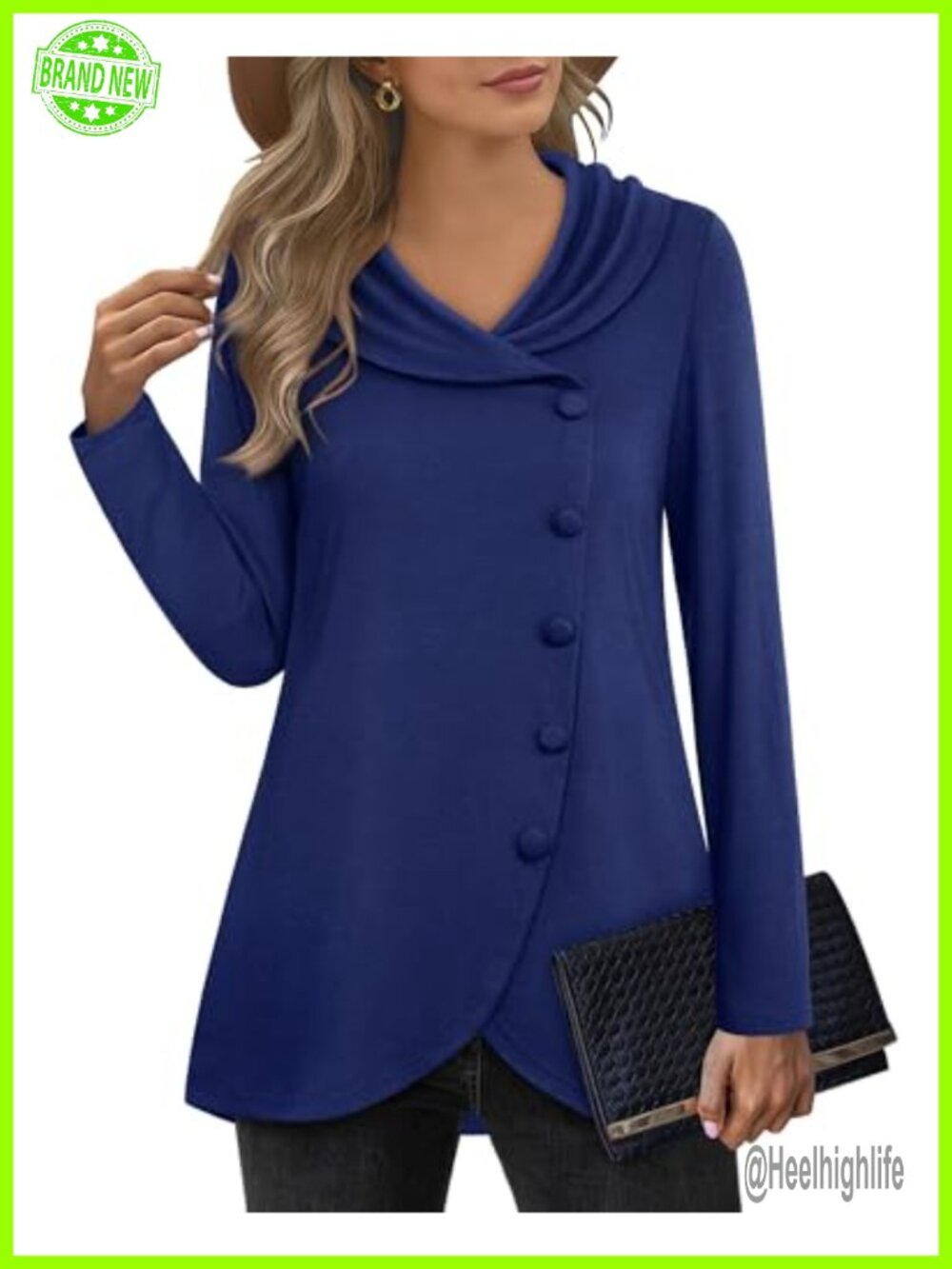 Womens Long Sleeve Tunic Sweatshirt Pullover Tulip Hem Button Detail